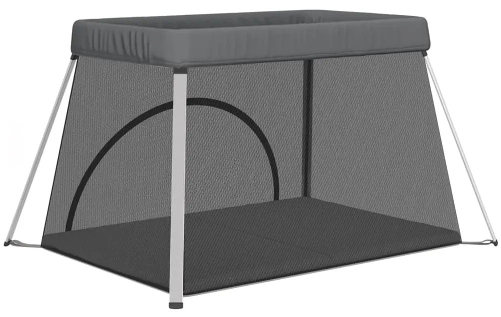 vidaXL Παρκοκρέβατο Βρεφικό Σκούρο Γκρι από Λινό Ύφασμα με Στρώμα