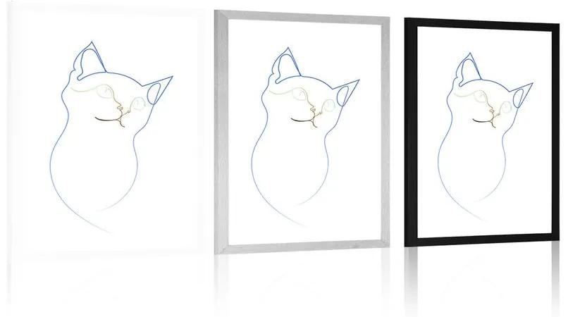 Αφίσα με πασπαρτού Χρωματιστές γραμμές της γάτας - 60x90 silver