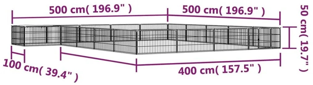 Παρκοκρέβατο Σκύλου 20 Πάνελ Μαύρο 100x50εκ Ατσάλι Βαφή Πούδρας - Μαύρο