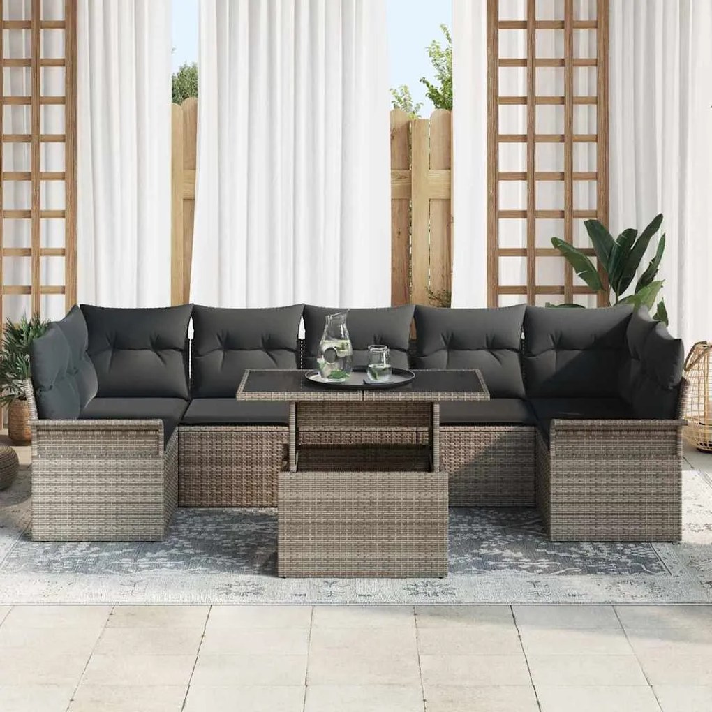 vidaXL Σετ Καναπέ Κήπου με μαξιλάρι 8 pcs Γκρι Πολυ ράταν