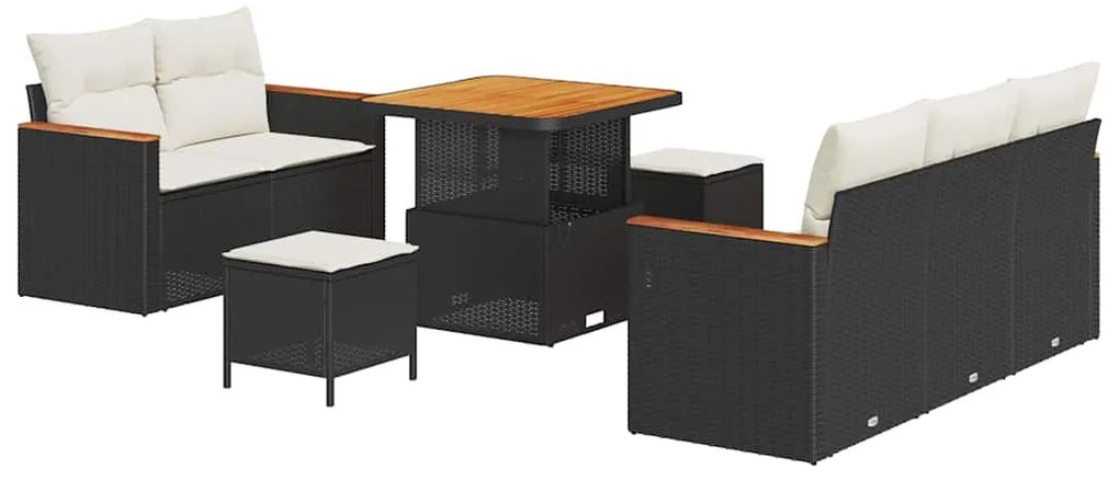 vidaXL Σετ Καναπέ Κήπου με μαξιλάρι 8 pcs Μαύρο Πολυ ράταν