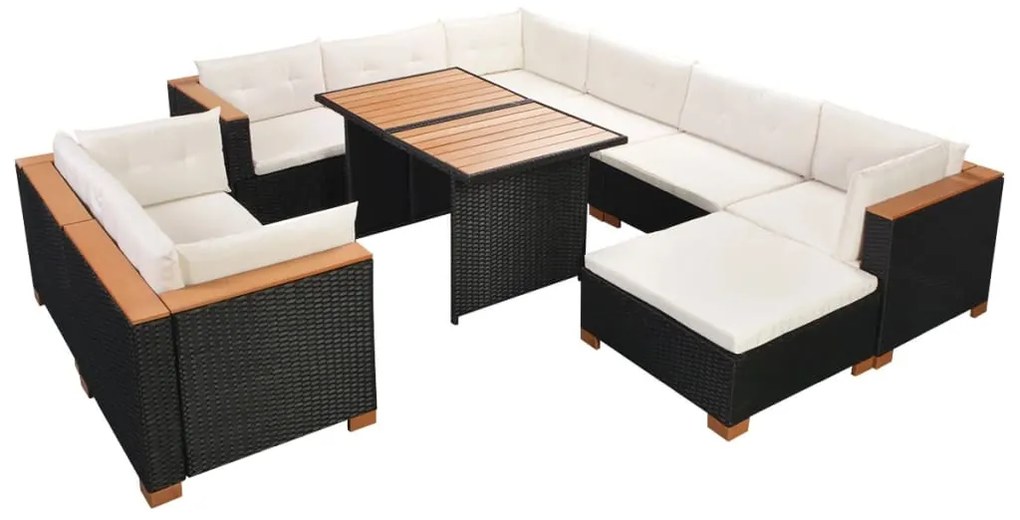 vidaXL Σαλόνι Κήπου 10 Τεμαχίων Μαύρο από Συνθετικό Ρατάν με Μαξιλάρια