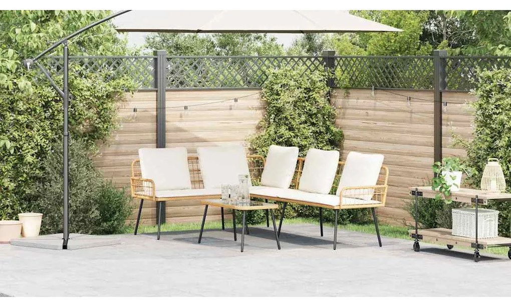 vidaXL Σετ Καναπέ Κήπου με μαξιλάρι 2 pcs Φυσικό συνθετικό ρατάν