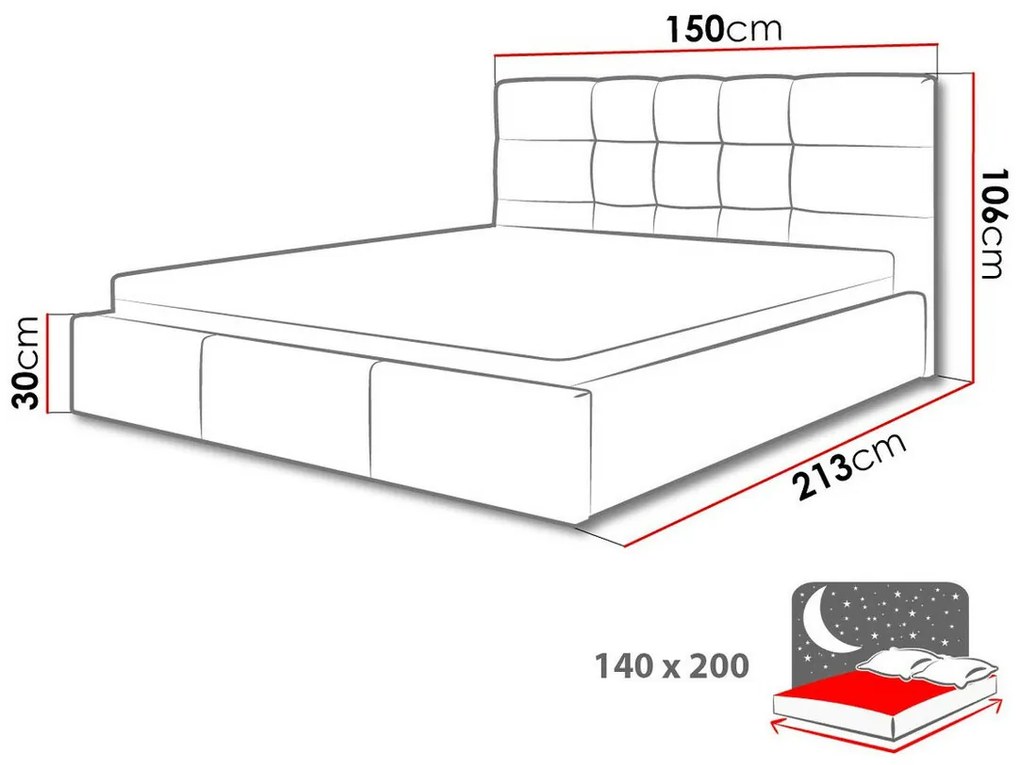 Κρεβάτι Cleveland 131, Διπλό, Γκρι, 140x200, Ταπισερί, Τάβλες για Κρεβάτι, 150x213x106cm, 62 kg | Epipla1.gr