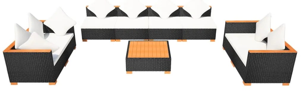 vidaXL Σαλόνι Κήπου 9 Τεμαχίων Μαύρο από Συνθετικό Ρατάν με Μαξιλάρια