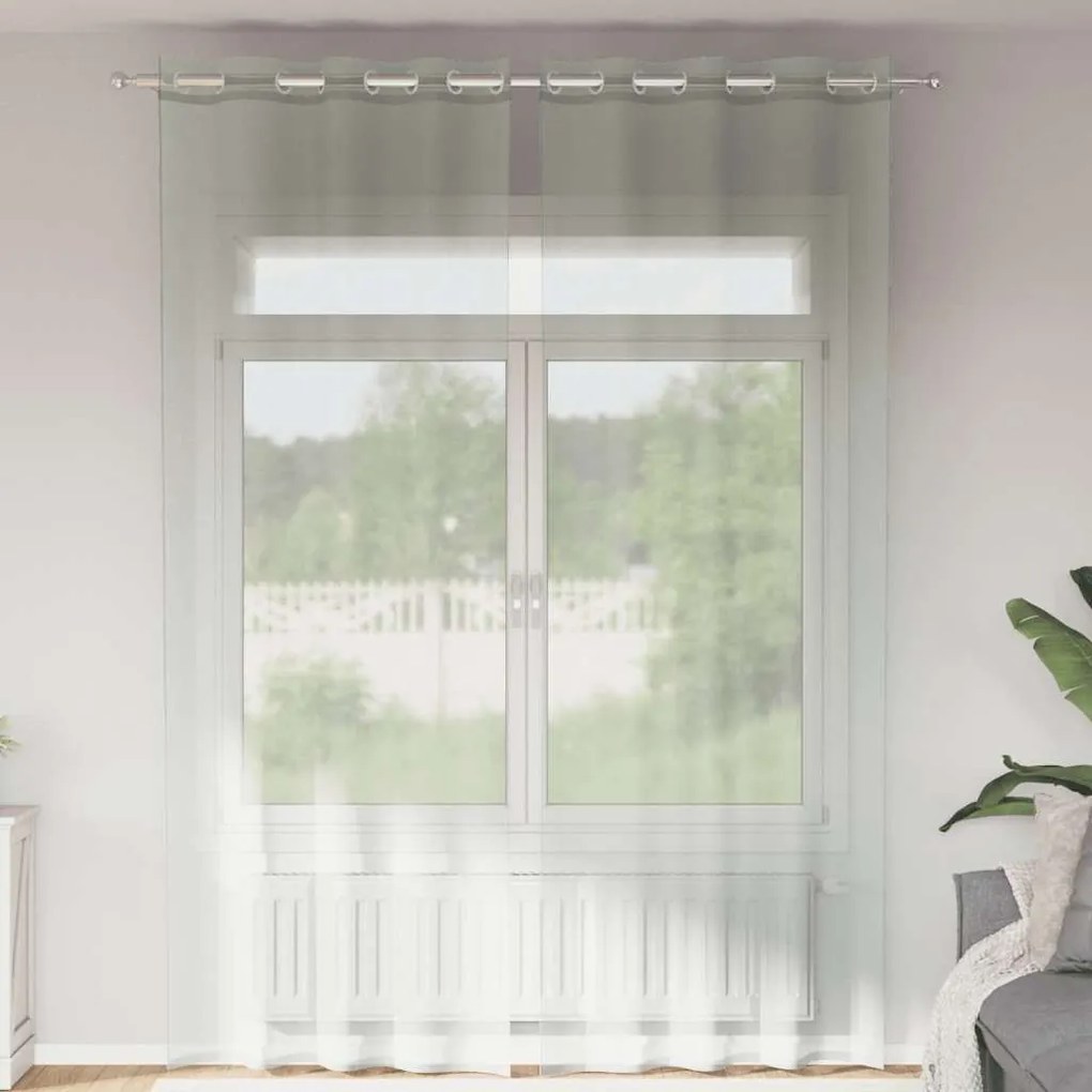 Κουρτίνες Voile με ροδέλες 2 τεμάχια Ανοιχτό Γκρι 140x300 εκ.