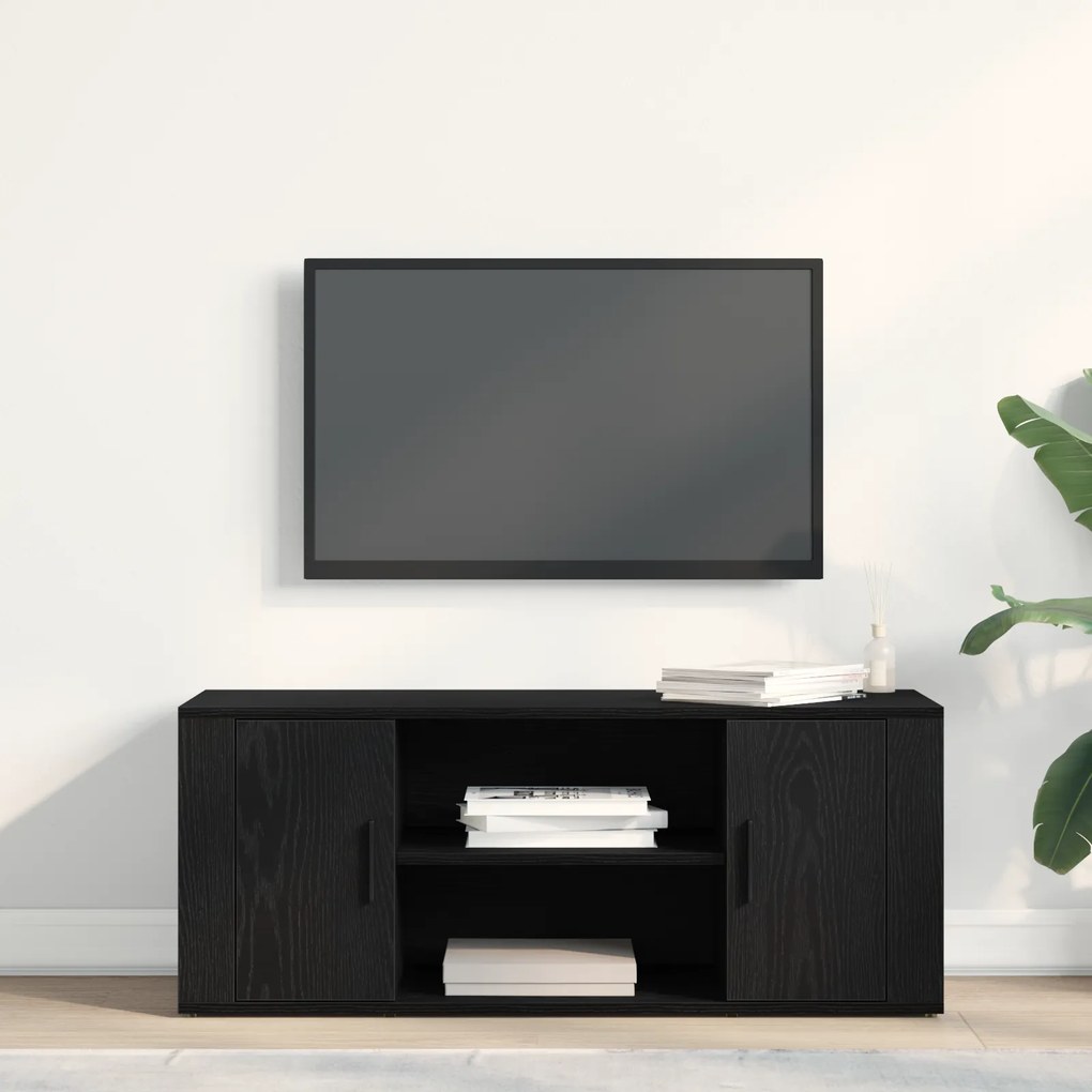 vidaXL Κονσόλα Τηλεόρασης Μαύρο Δρυς 100x35x40 εκ Επεξεργασμένο Ξύλο