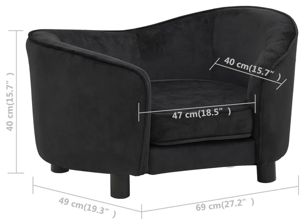 Καναπές - Κρεβάτι Σκύλου Μαύρος 69 x 49 x 40 εκ. Βελουτέ - Μαύρο