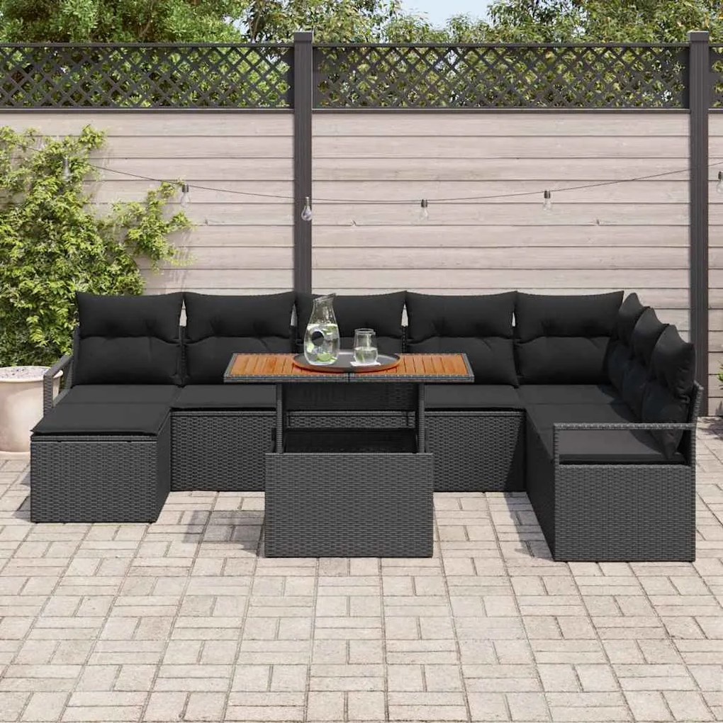 vidaXL Σετ Καναπέ Κήπου με μαξιλάρι 9 pcs Μαύρο, Καφέ