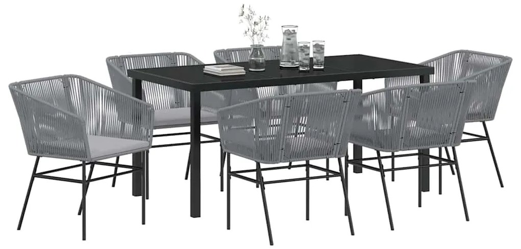 vidaXL Σέτ φαγητού για κήπο 7 pcs Γκρι Πολυ ράταν