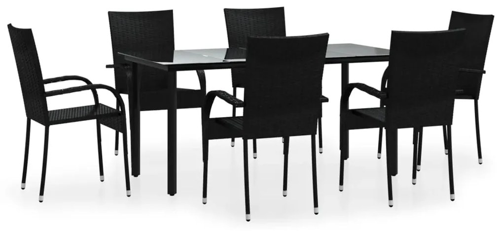 vidaXL Σετ Τραπεζαρίας Κήπου 7 Τεμαχίων Μαύρο από Συνθετικό Ρατάν