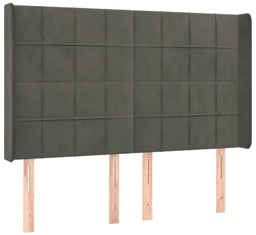 vidaXL Κεφαλάρι Κρεβατιού LED Σκούρο Γκρι 147x16x118/128εκ. Βελούδινο