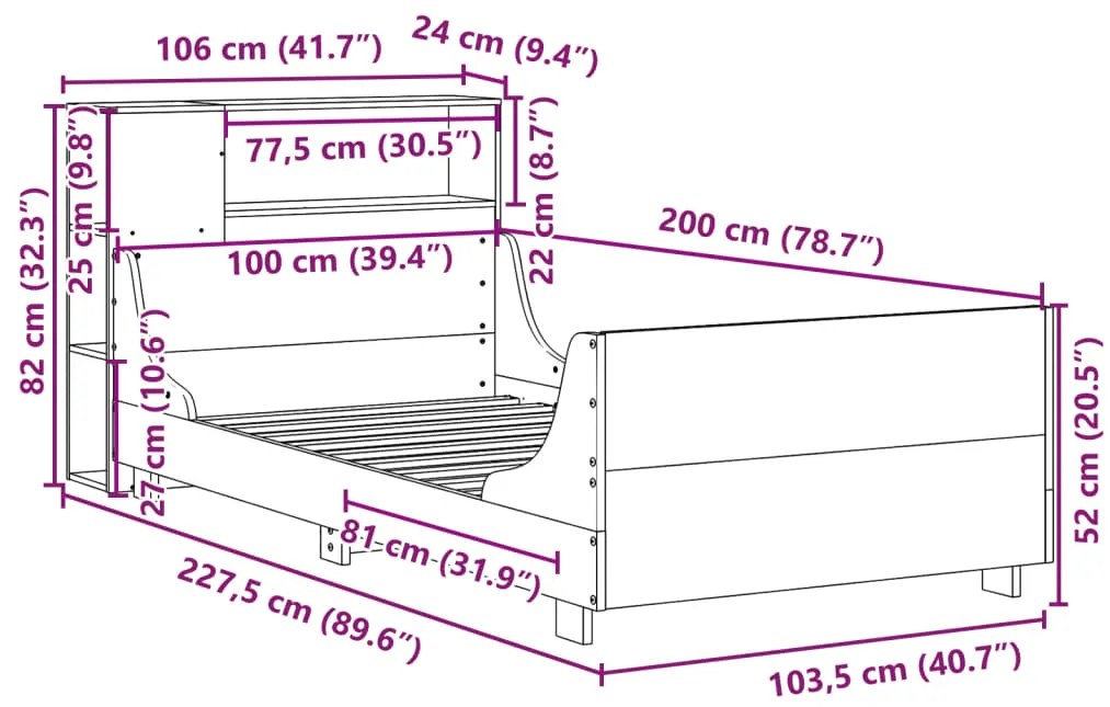 Σκελετός Κρεβ. Χωρίς Στρώμα Καφέ Κεριού 100x200 εκ Μασίφ Πεύκο - Καφέ