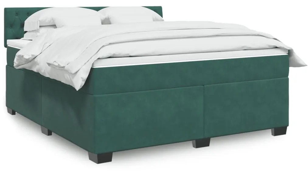 vidaXL Κρεβάτι Boxspring με Στρώμα Σκούρο Πράσινο 180x200εκ. Βελούδινο