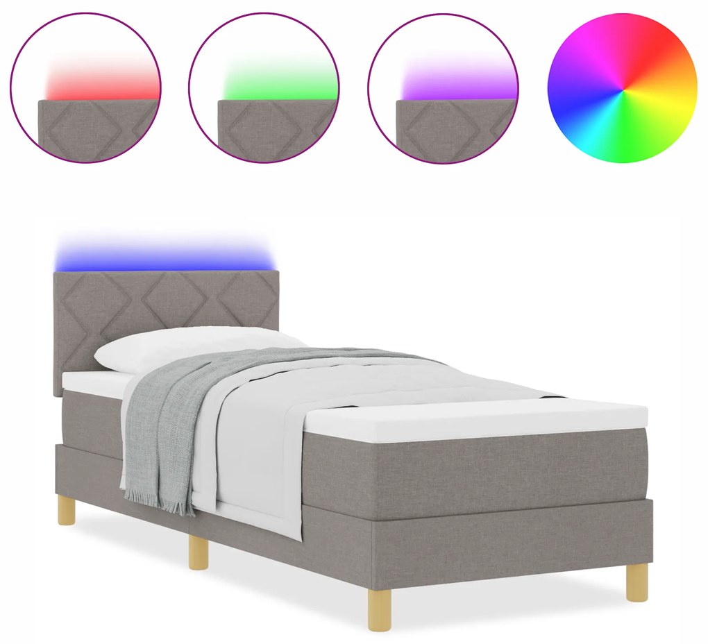 vidaXL Κρεβάτι Box Spring με Στρώμα & LED Καφέ 80x200 εκ. Ύφασμα