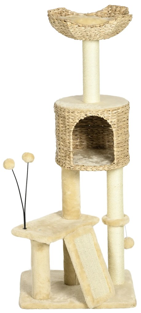 Δέντρο για γάτες PawHut με σπηλιά, πλατφόρμα ανάπαυσης, μπάλα παιχνιδιού, 45x40x116cm, Καφέ/Μπεζ