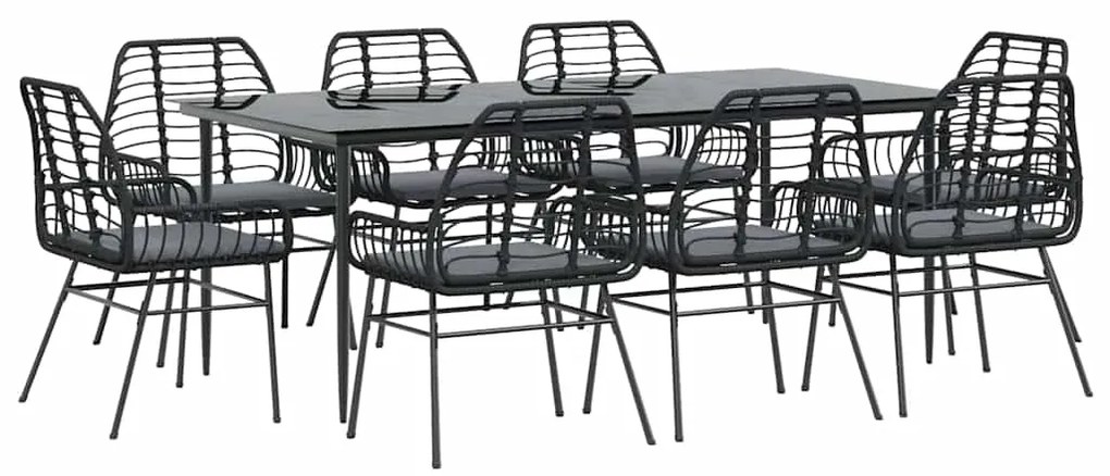 vidaXL Σετ Τραπεζαρίας Κήπου 9 τεμ Μαύρο Συνθ.Ρατάν/Γυαλί με Μαξιλάρια