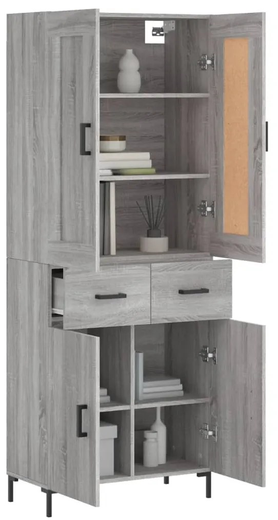 vidaXL Ντουλάπι Γκρι Sonoma 69,5 x 34 x 180 εκ. Επεξεργασμένο Ξύλο