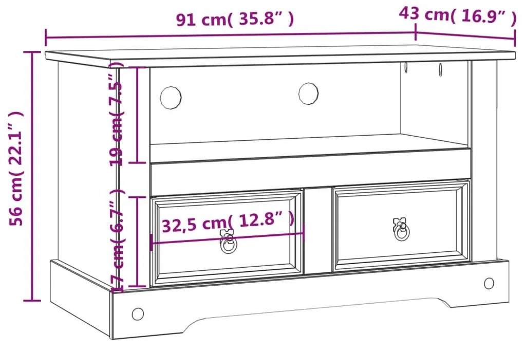 Έπιπλο Τηλεόρασης Μεξικ. Στιλ Corona 91x43x56 εκ. Ξύλο Πεύκου - Καφέ