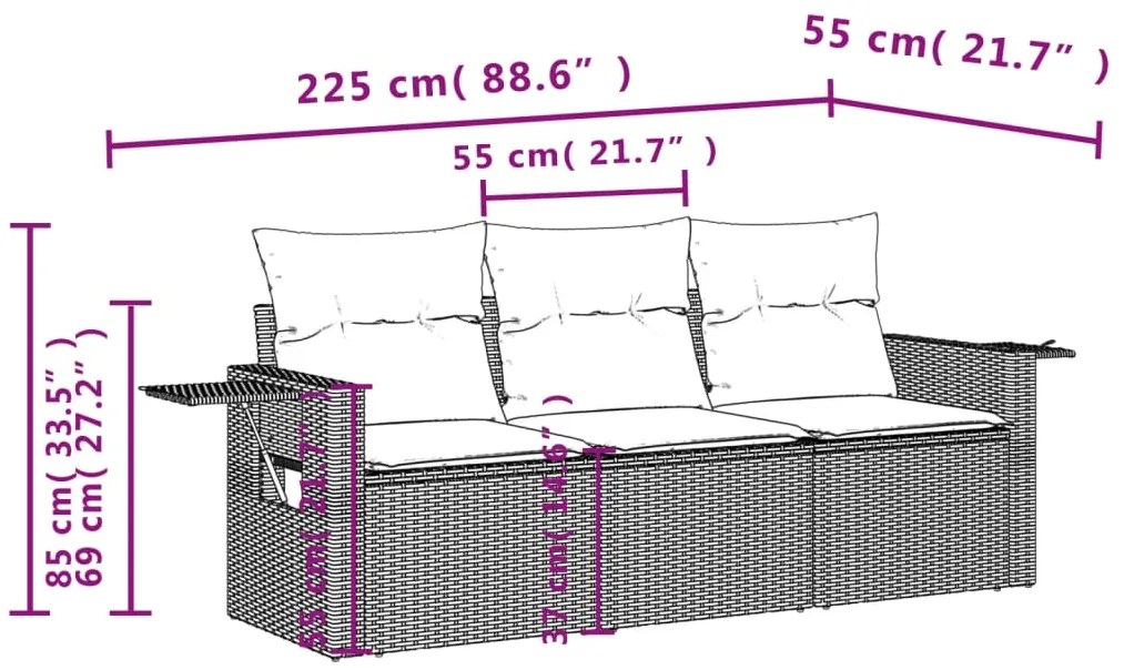vidaXL Σετ Καναπές Κήπου 3 τεμ. Μπεζ Συνθετικό Ρατάν με Μαξιλάρια