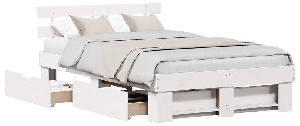 vidaXL Σκελετός Κρεβατιού Λευκό 140 x 190 cm Συμπαγές ξύλο πεύκου