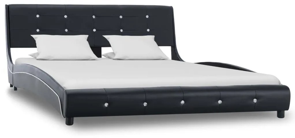 Κρεβάτι Μαύρο 140 x 200 εκ. από Συνθετικό Δέρμα με Στρώμα - Μαύρο