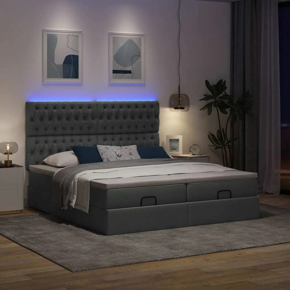 Οθωμανικό κρεβάτι με στρώματα&amp;LEDs Σκούρο γκρι 200x200cm ύφασμα 3314570