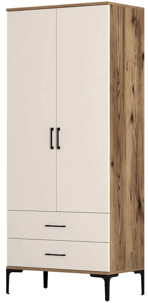 Ντουλάπα Δίφυλλη Kumsal 845HCT5416 80x47,5x201,4cm Walnut-Cream Two Door