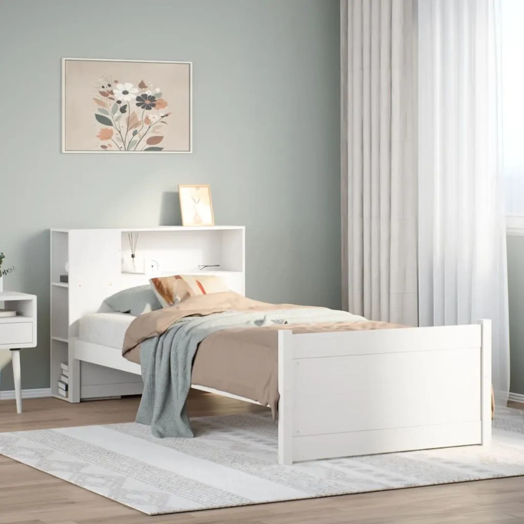 vidaXL Κρεβάτι Βιβλιοθήκη Χωρίς Στρώμα Λευκό 75x190 εκ Μασίφ Πεύκο
