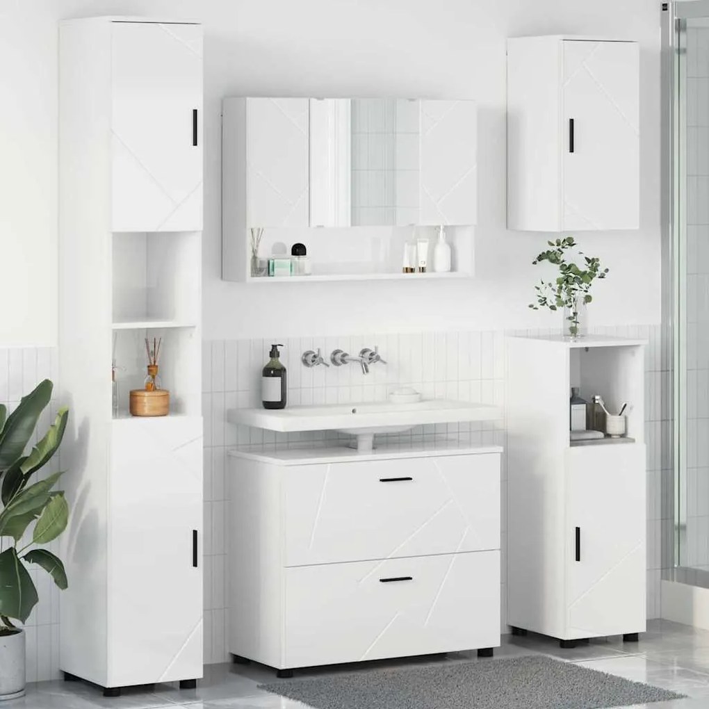 vidaXL Σετ Επίπλων Μπάνιου 5 pcs Γυαλιστερό λευκό 30 x 35 x 192 εκ.