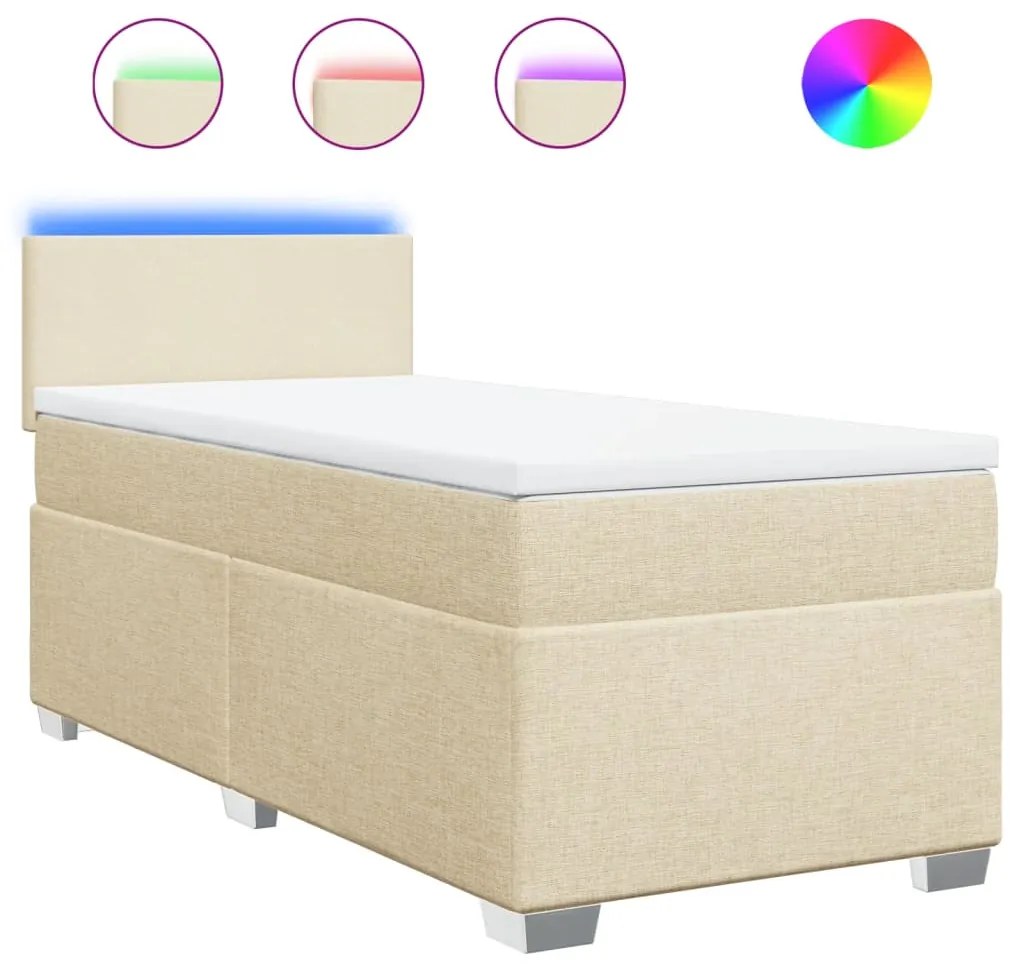 vidaXL Κρεβάτι Boxspring με Στρώμα Κρεμ 100 x 200 εκ. Υφασμάτινο