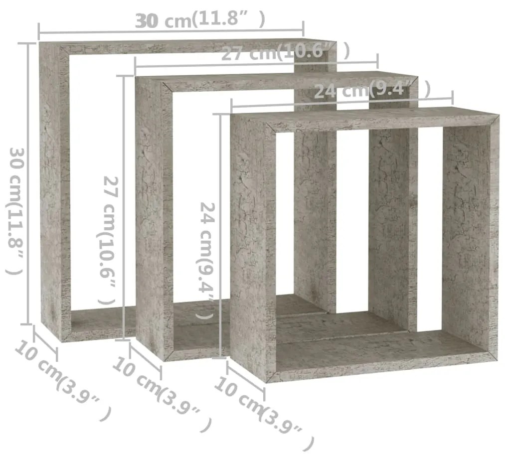 Ράφια Κύβοι Τοίχου 3 τεμ. Γκρι Σκυροδέματος - Γκρι
