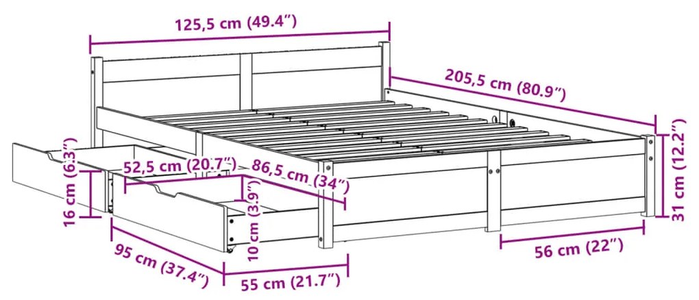 Σκελετός Κρεβατιού Χωρίς Στρώμα 120x200 εκ Μασίφ Ξύλο Πεύκου - Καφέ