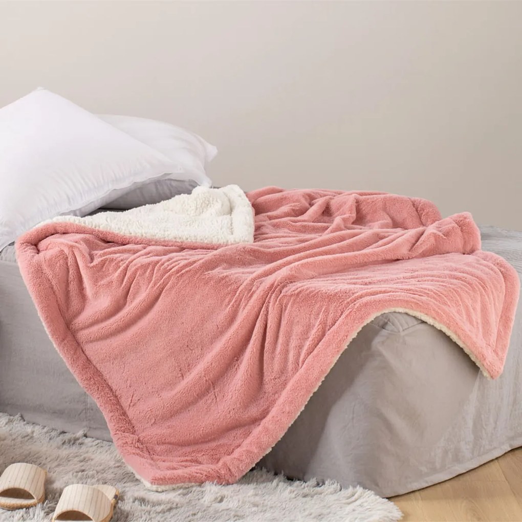 Κουβέρτα Fleece Αγκαλιάς (75x90) Με Γουνάκι Anna Riska 2 Blush Pink
