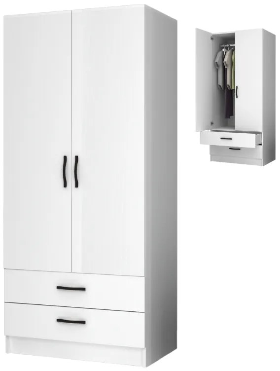 Ντουλάπα ρούχων Ricardo Megapap δίφυλλη με συρτάρια χρώμα λευκό 80x51,8x181εκ.-GP028-0109,1