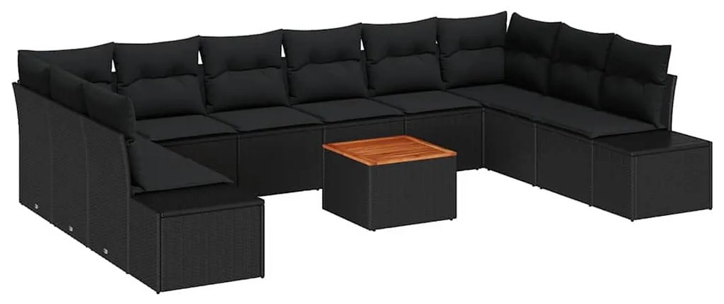 vidaXL Σετ Καναπέ Κήπου με μαξιλάρι 11 pcs Μαύρο Πολυ ράταν