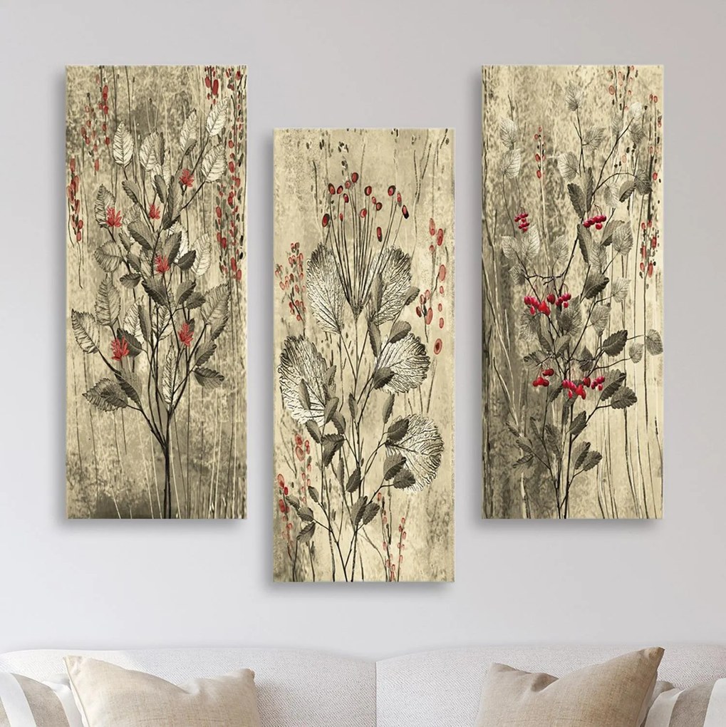 ΠΙΝΑΚΑΣ ΤΡΙΠΤΥΧΟ MDF RED FLOWERS AND BERRIES  60x50x0,3 εκ.