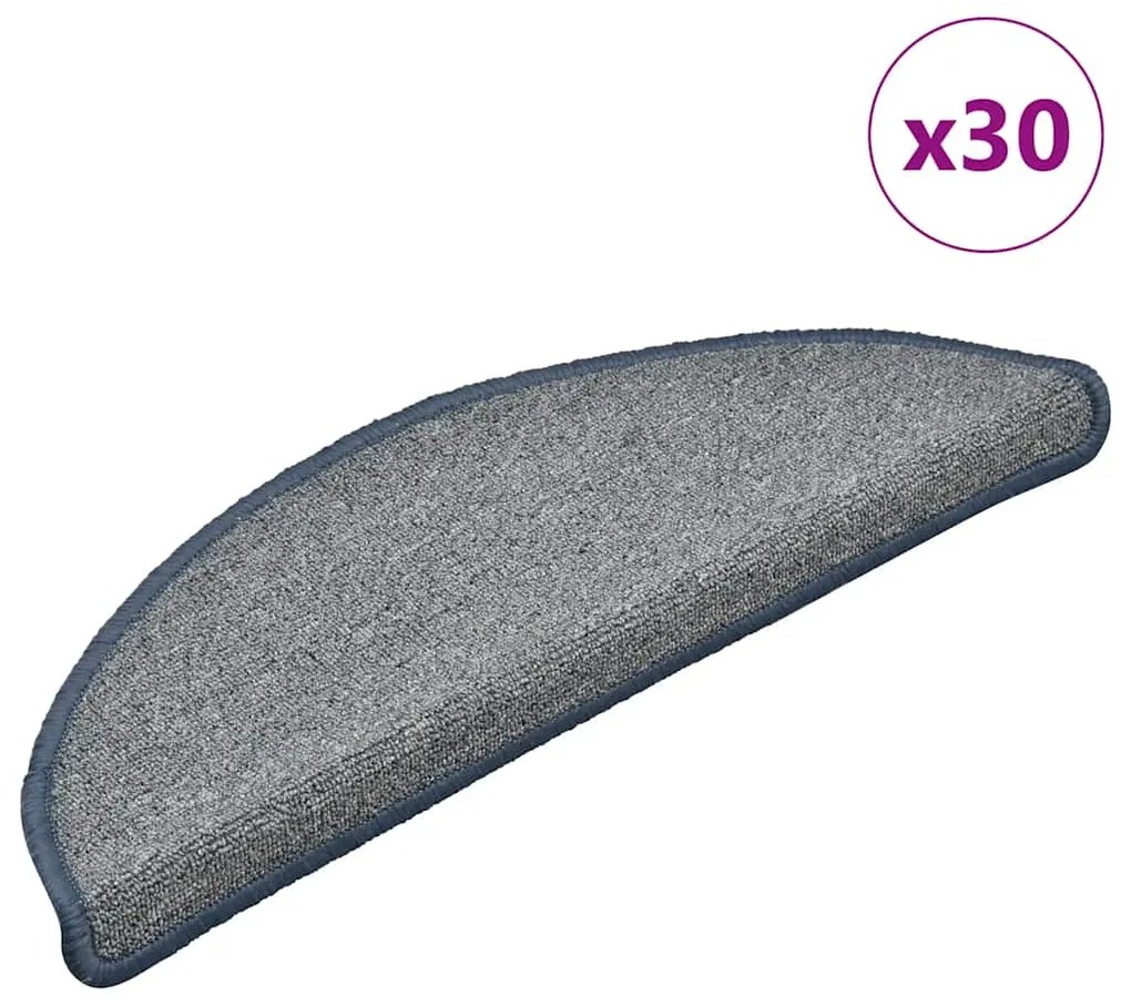 vidaXL Πατάκια Σκαλιών 30 τεμ. Ανοιχτό Γκρι και Μπλε Ημίστρογγυλά 56x17x3 εκ.