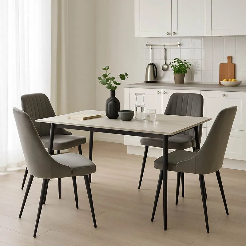 Τραπεζαρία Azori-Gustas pakoworld σετ 5τεμ sintered stone-μαύρο-ανθρακί 120x60x75εκ