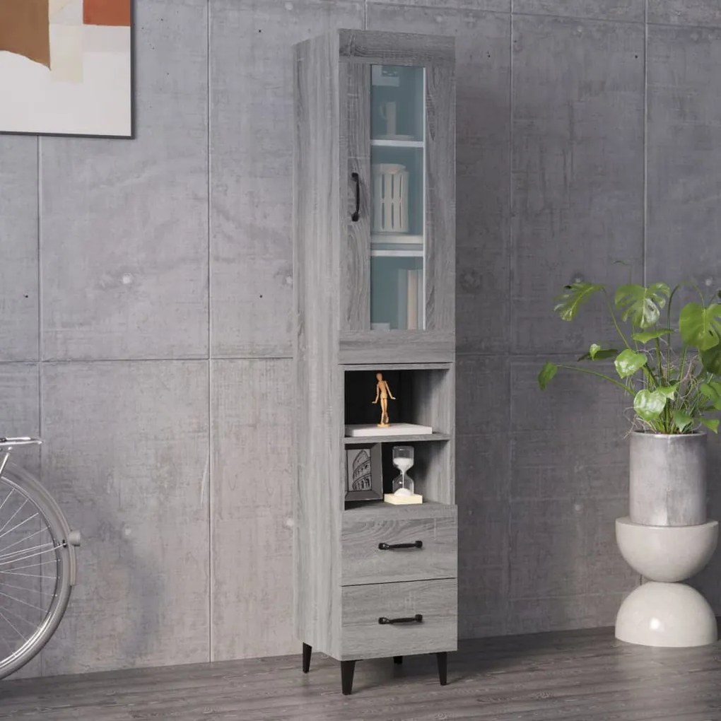 vidaXL Μπουφές Sonoma Γκρι 34,5 x 34 x 180 εκ. από Επεξεργασμένο Ξύλο