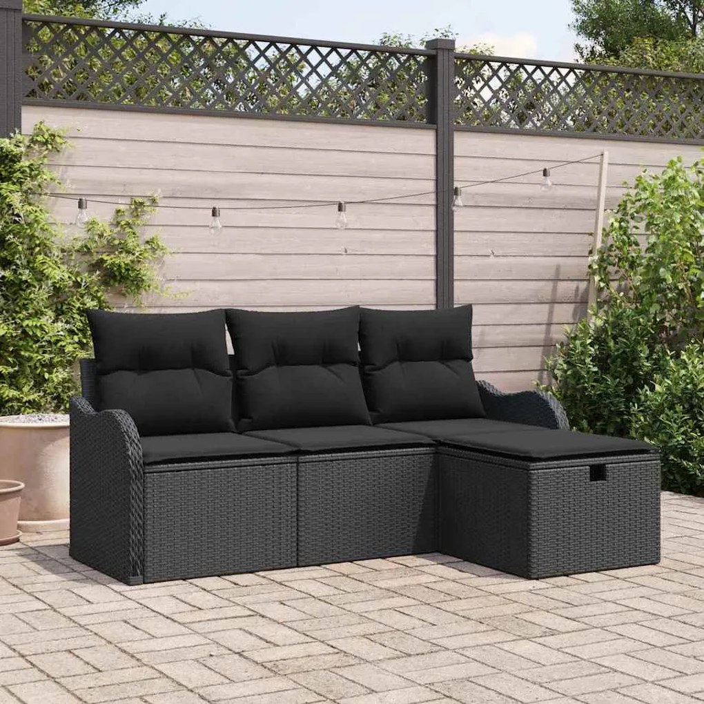 vidaXL Σετ Καναπέ Κήπου 4 pcs Μαύρο 176 x 117 x 85 εκ Πολυ ράταν
