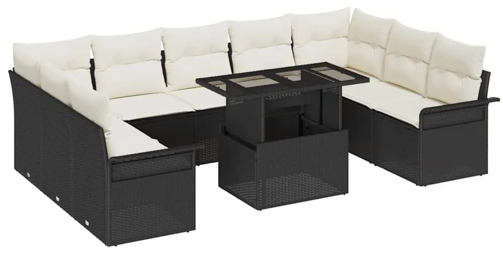 vidaXL Σετ Καναπέ Κήπου με μαξιλάρι 10 pcs Μαύρο Πολυ ράταν
