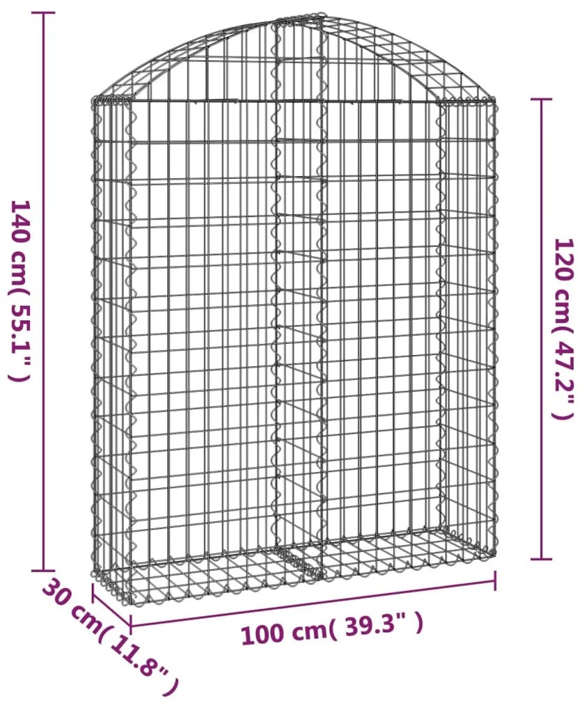 vidaXL Συρματοκιβώτιο Τοξωτό 100x30x120/140εκ. από Γαλβανισμένο Χάλυβα