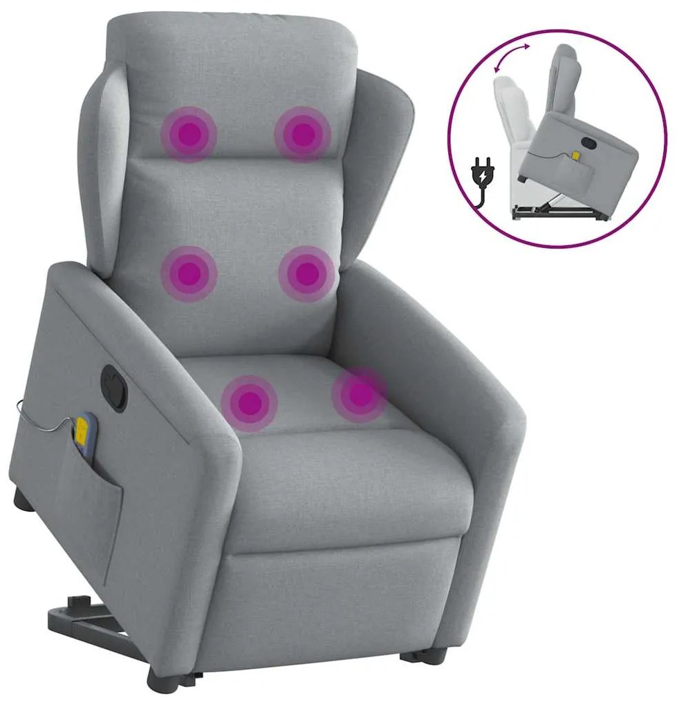 Πολυθρόνα Μασάζ Ανακλινόμενη με Ανύψωση Ανοιχτό Γκρι Υφασμάτινη