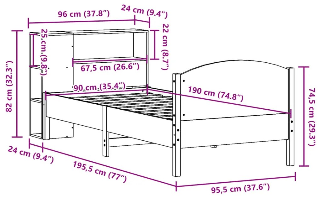 ΚΡΕΒΑΤΙ ΒΙΒΛΙΟΘΗΚΗ ΧΩΡΙΣ ΣΤΡΩΜΑ 90X190 ΕΚ ΜΑΣΙΦ ΞΥΛΟ ΠΕΥΚΟΥ 3323088