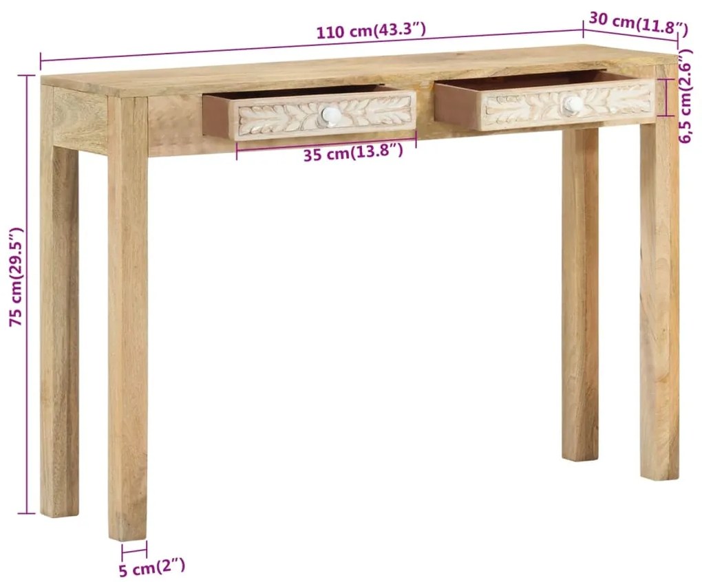 Τραπέζι Κονσόλα 110x30x75 εκ. από Μασίφ Ξεβαμμένο Ξύλο Μάνγκο 351617