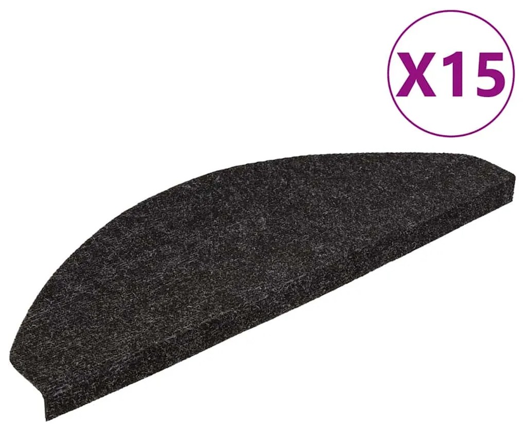 vidaXL Πατάκια Σκάλας Αυτοκόλλητα 15 τεμ. Μαύρα 56x17x3 εκ.