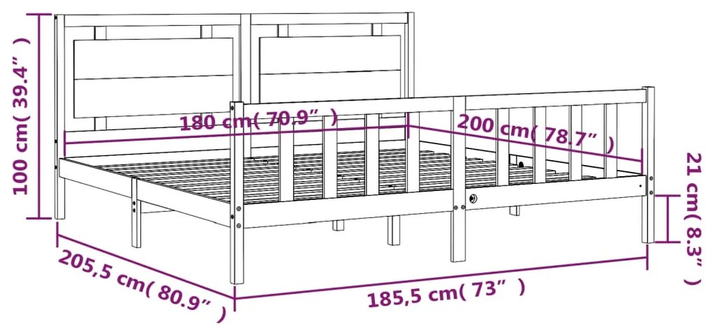 Πλαίσιο Κρεβατιού με Κεφαλάρι Λευκό 180x200 εκ. Μασίφ Ξύλο - Λευκό