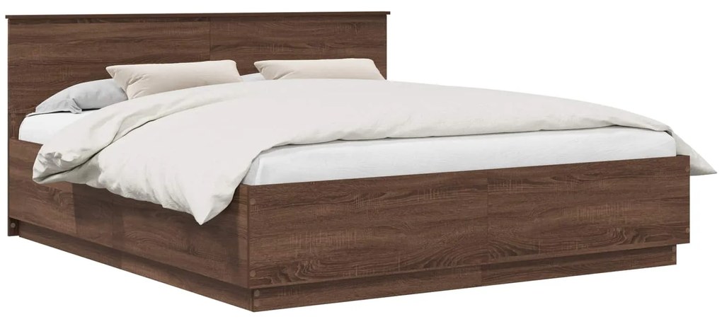 vidaXL Σκελετός Κρεβατιού Καφέ δρυς 200 x 200 cm Επεξεργασμένο ξύλο