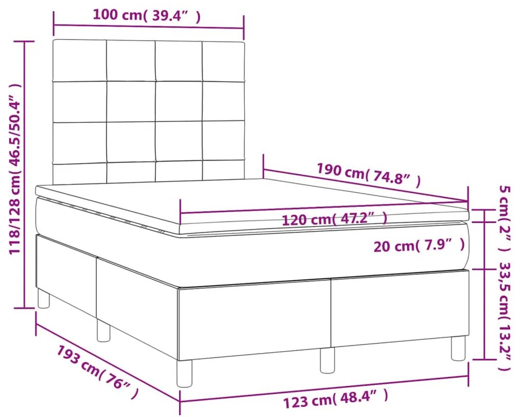 Κρεβάτι Boxspring με Στρώμα Κρεμ 120x190 εκ. Υφασμάτινο - Κρεμ